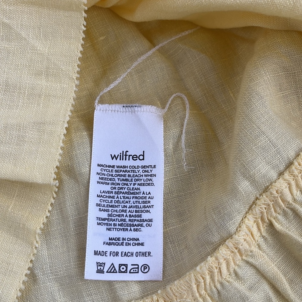 Aritzia Wilfred Tempest Linen Yellow Mini Dress Puff Sleeve XS Extra Small - Picture 6 of 7